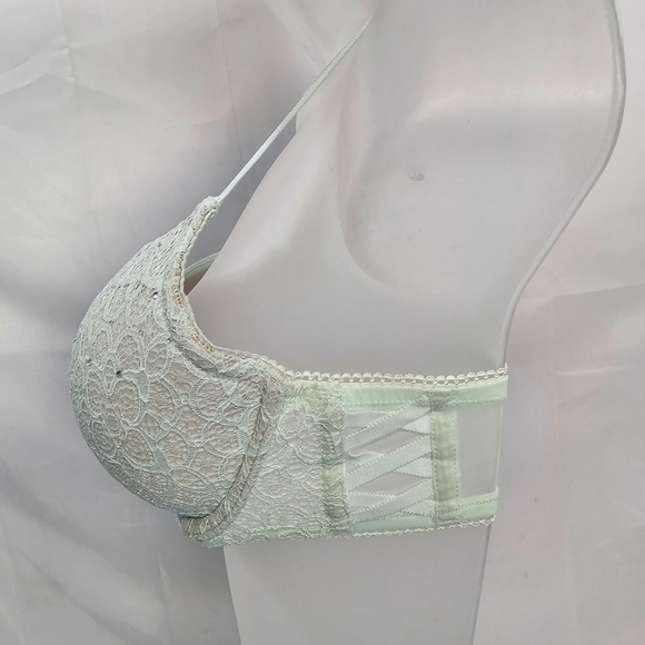Victoria's Secret Dream Angels Green Lace Push-Up Bra 34C Rhinestone Demi UW - Picture 3 of 13